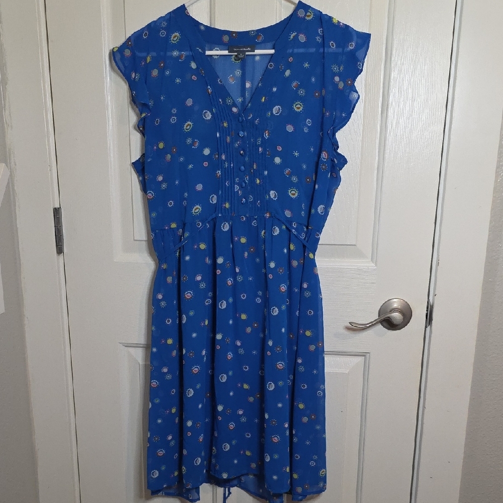 ModCloth Lined Sheer Blue Floral Dress with Ruffle Sleeves
